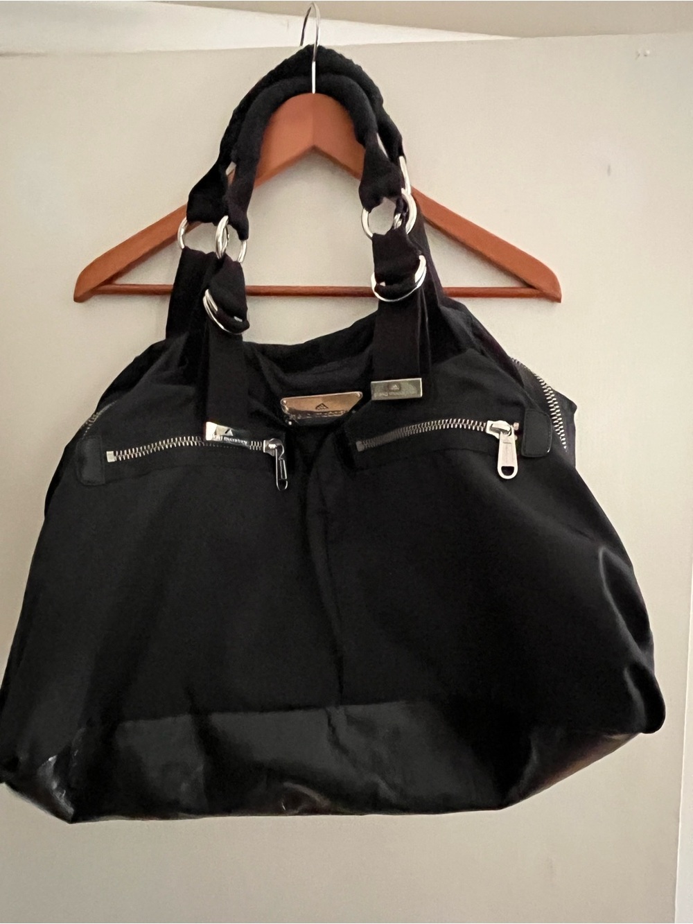 Adidas by Stella McCartney Black Nylon Tote with Silver Hardware